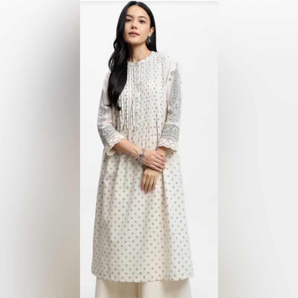 Utsa by Westside Printed Off White Kurta 100% Cotton Size Large NWT